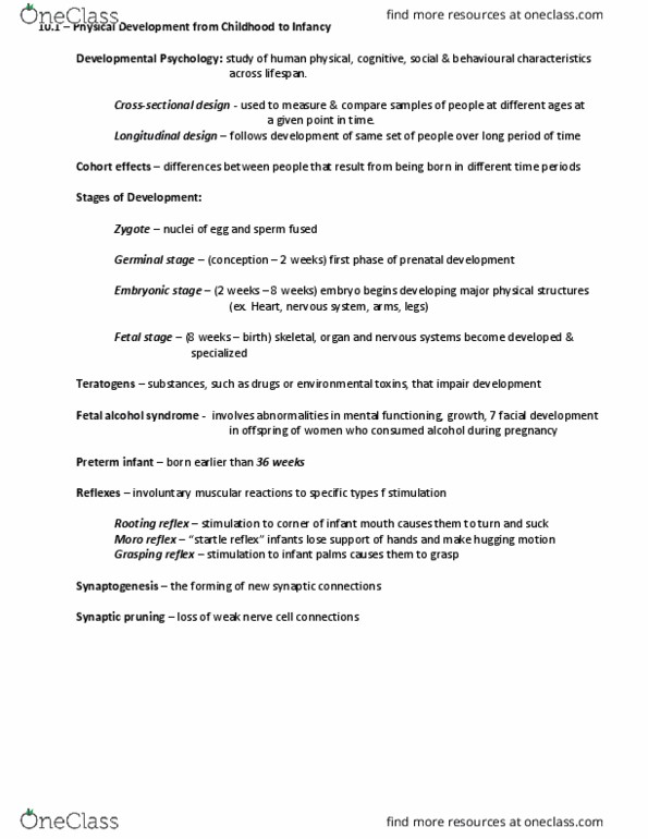 PSYCH101 Chapter Notes - Chapter 5, 6, 9, 11: Olfactory Epithelium, Motor Cortex, Egg Cell thumbnail